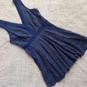 Free People Lovely in Lace Floral Embroidered Mini Cocktail Dress Brilliant Blue